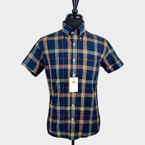 Men's Real Hoxton Royal Tartan Check Short Sleeves Shirt Size Large